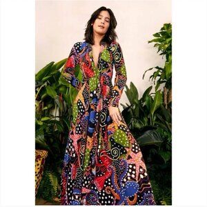 Farm Rio Under The Sea Plunge Neck Maxi Dress